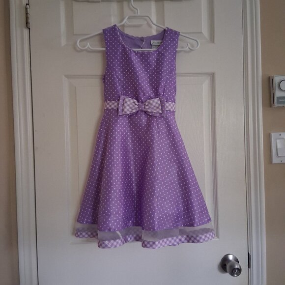 Jona Michelle Girl's Size 8 Lilac Polka Dot Formal Spring Dress - Picture 2 of 9